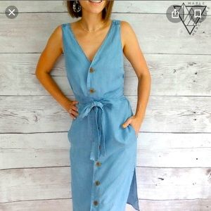 New Light Denim Button up Midi Dress